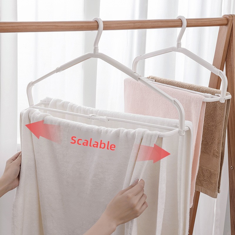 360° Rotating Telescopic Folng Clothes Hanger Plastic Household Towel Hanger Bath Towel Windproof Cl