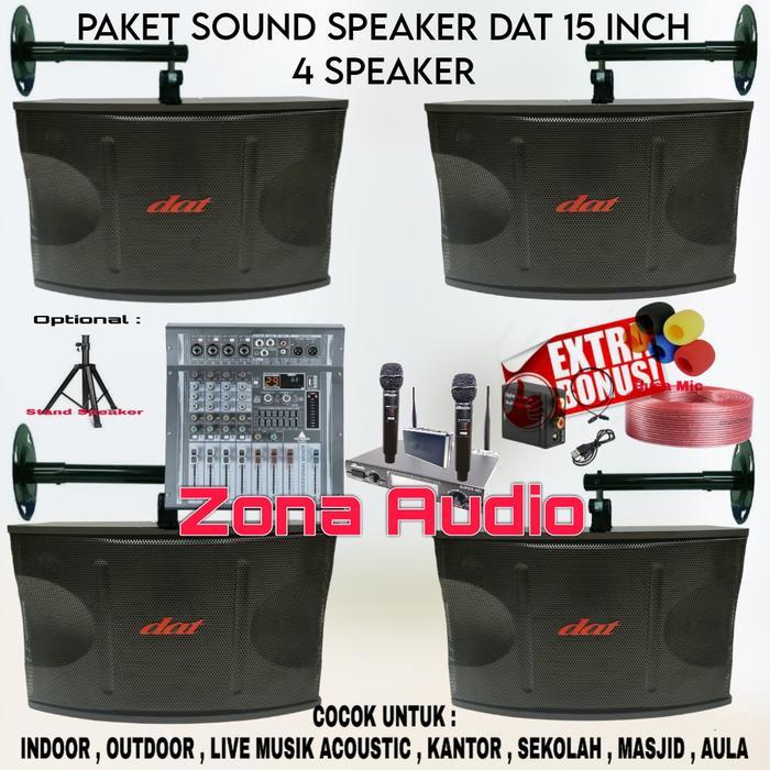 PAKET SOUND SYSTEM INDOOR OUTDOOR SPEAKER DAT 15 INCH 4 SPEAKER POWER MIXER 4 CHANNEL ORIGINAL