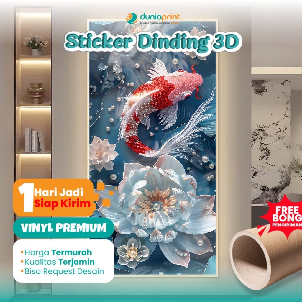 Stiker Dinding | Stiker Dinding Arch | Stiker Dinding Arch Motif Ikan Koi Bunga Teratai Lotus 3D