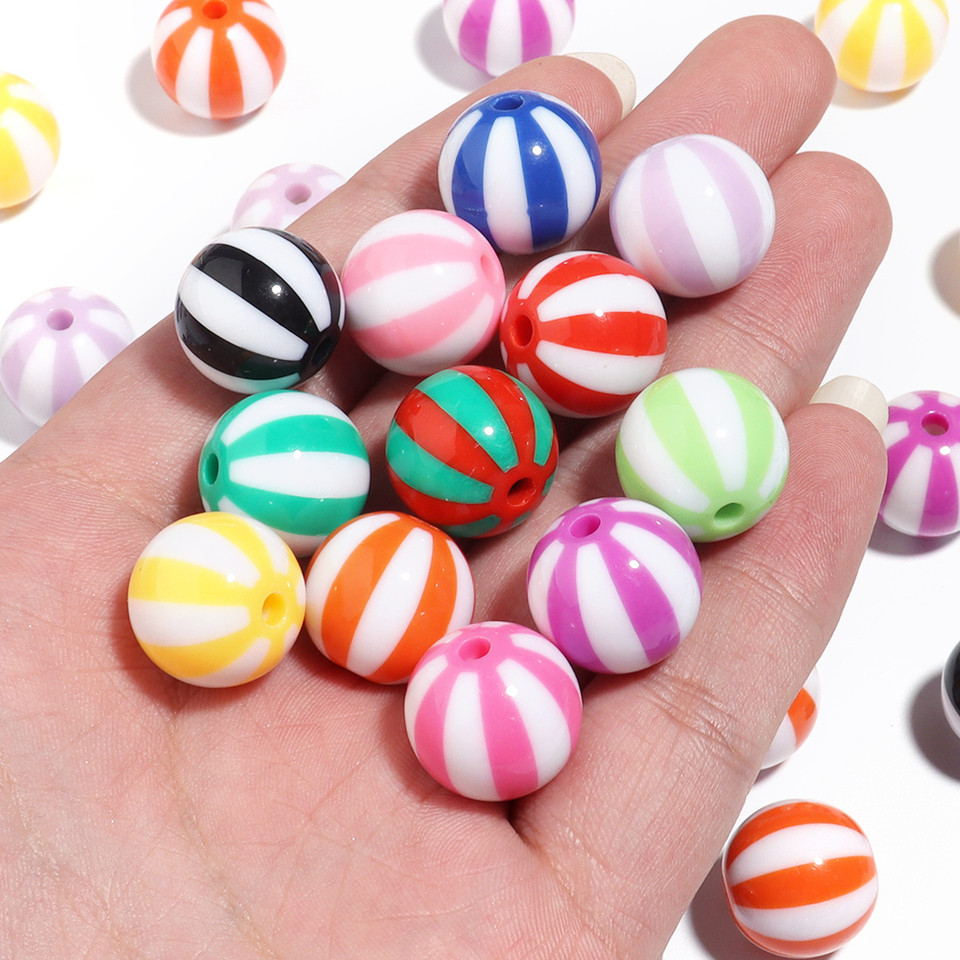 12mm 16mm 20mm Acrylic Round Beads Colored Striped Loose Spacer Beads For DIY Handmade Charm Bracele