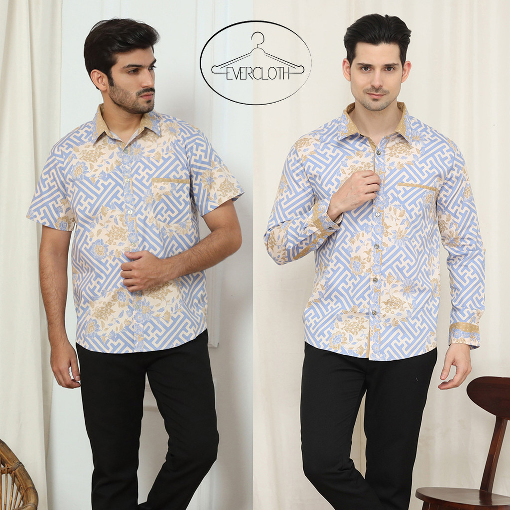Evercloth Hendy Kemeja Batik Pria Lengan Pendek Hem Batik Cowok Baju Batik Laki-Laki Slim Fit Batik 