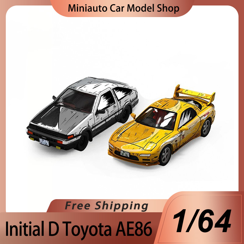 New In Stock Tm 1:64 Initial D Toyota Ae86 Alloy Miniature Diecast Model Manga Version Mazda Rx-7 Ca