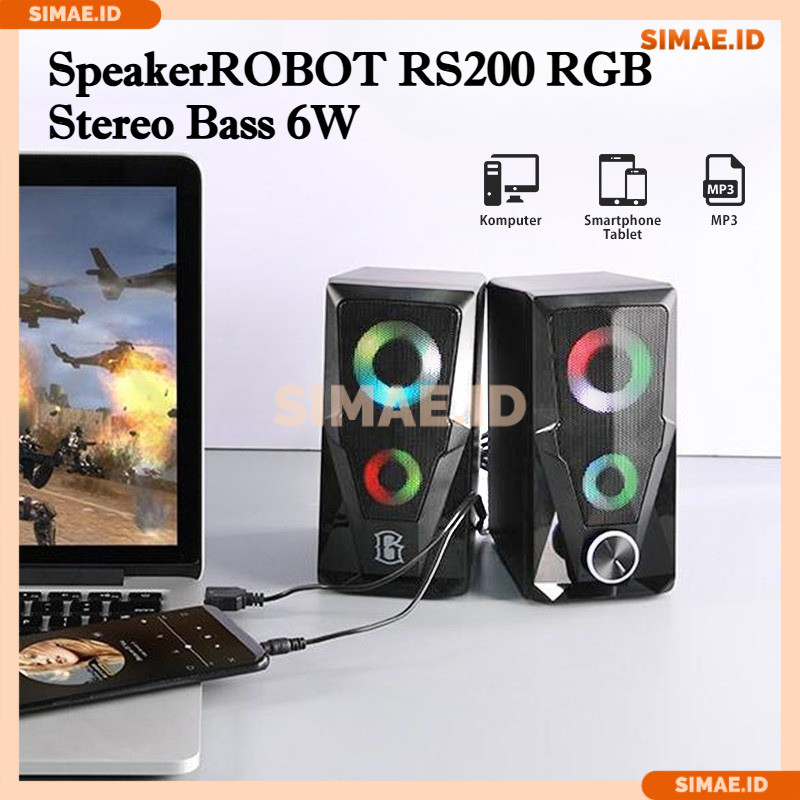 Speaker USB Gaming ROBOT RS200 RGB Stereo Bass 6W Komputer Laptop Portable