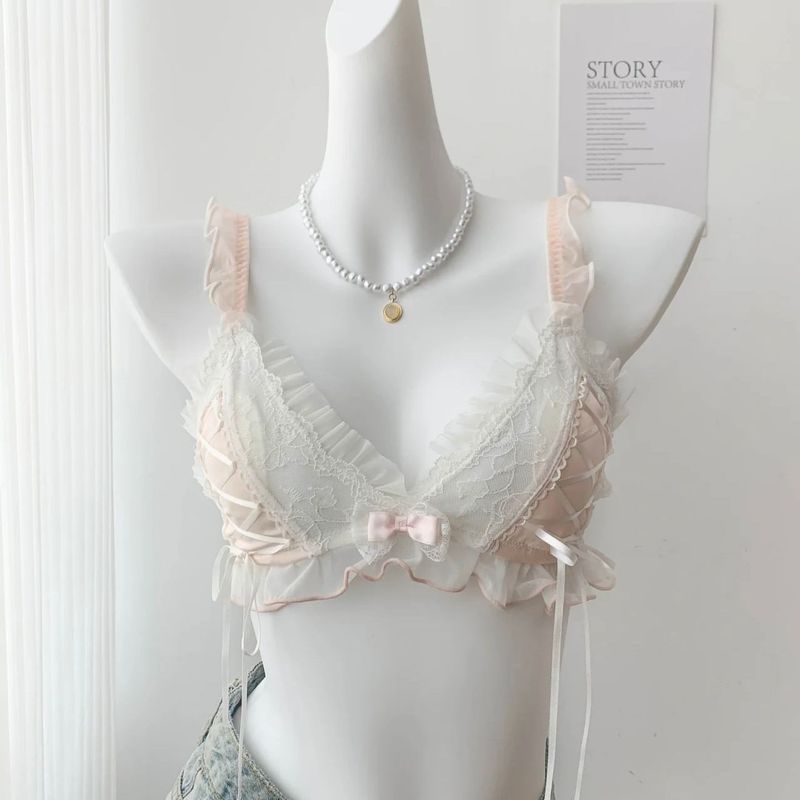 [Yunrouju]Bra segitiga renda telinga kelinci wanita Jepang untuk payudara besar kecil manis.