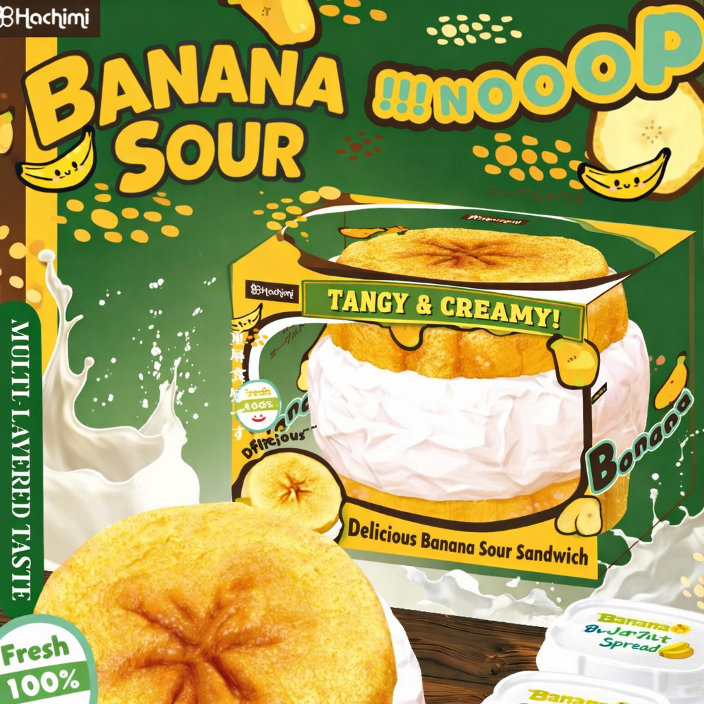 Squishy Premium Licensed Hachimi Banana Sour Cream Sandwich Squishy Mainan Roti Pisang Cream Super E
