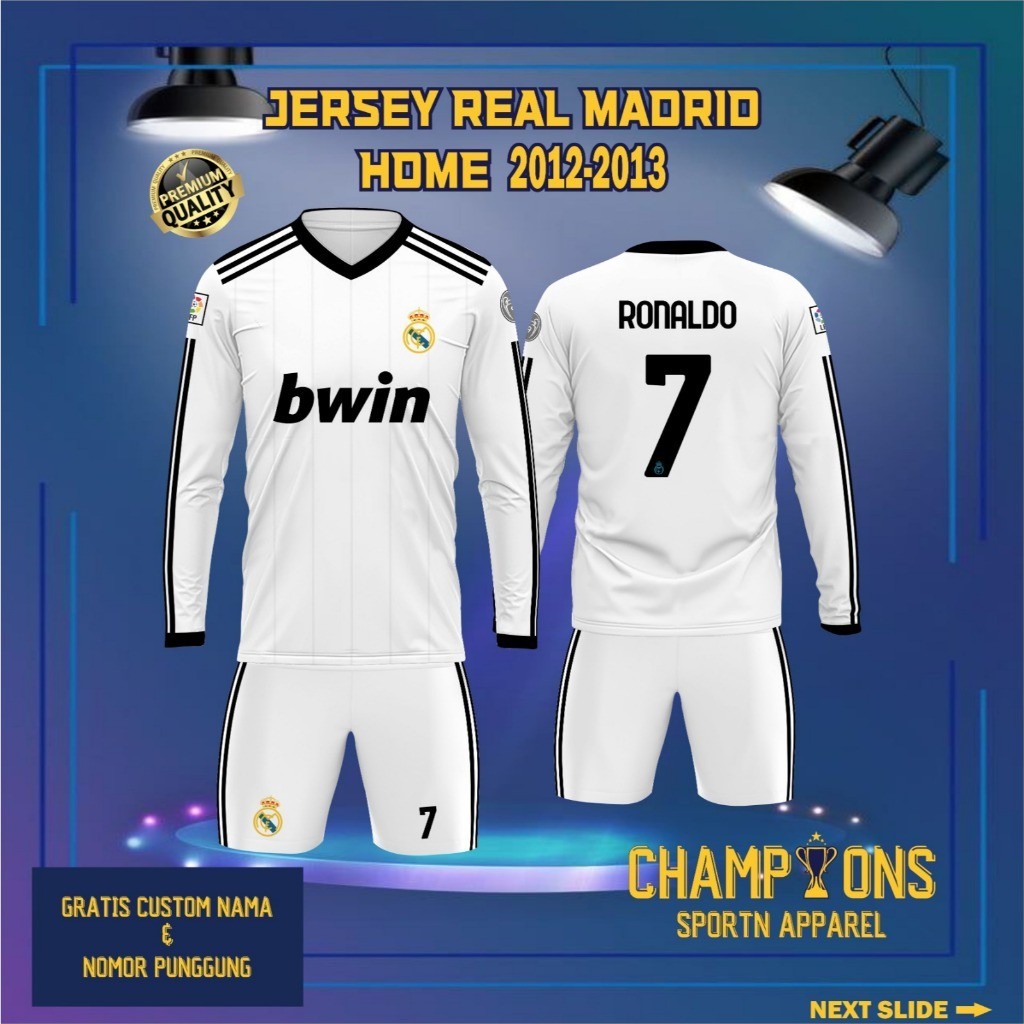Jersey Sepak bola custom Real Madrid Home 2012 2013 – Full Printing Dryfit Milano | Nama & Nomor