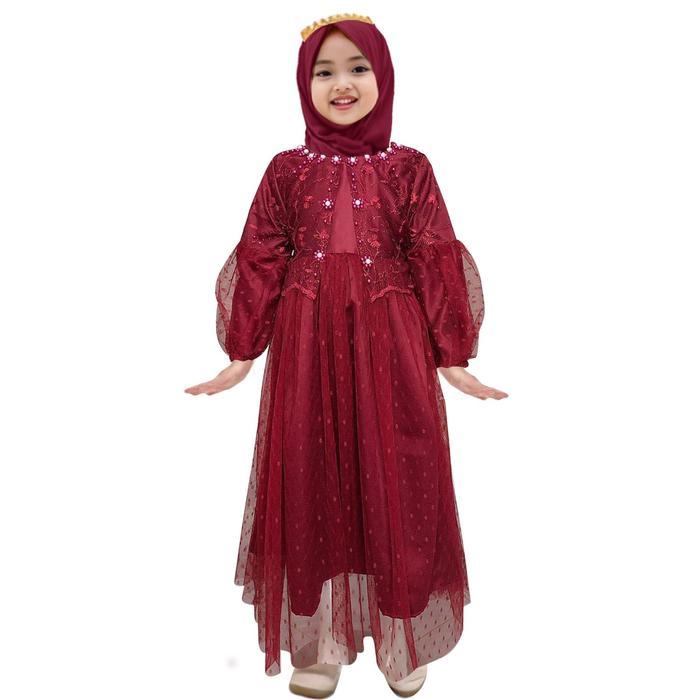 PROMO LEBARAN baju gamis anak perempuan mahogany Luna 2-11tahun , gamis anak perempuan burgundy , ga