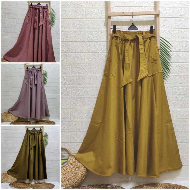 ZIZISHOP Rok payung lebar keliling 4M bahan katun toyobo/rok kerja kuliah santai/rok panjang katun t