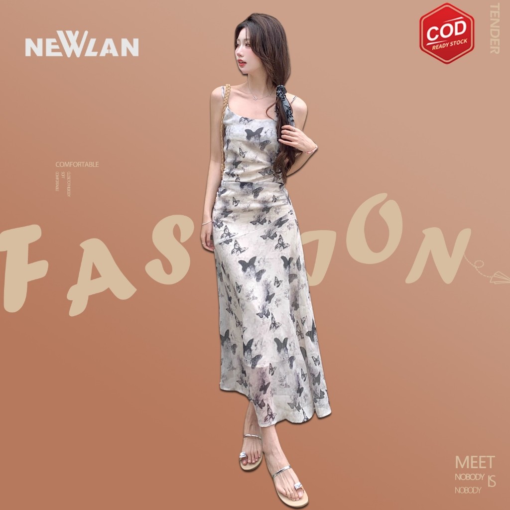 Yoohui QZ190 Floral Dress Biru Muda Summer Elegant Long Dress Pantai Wanita Korea Party Baju Dress B