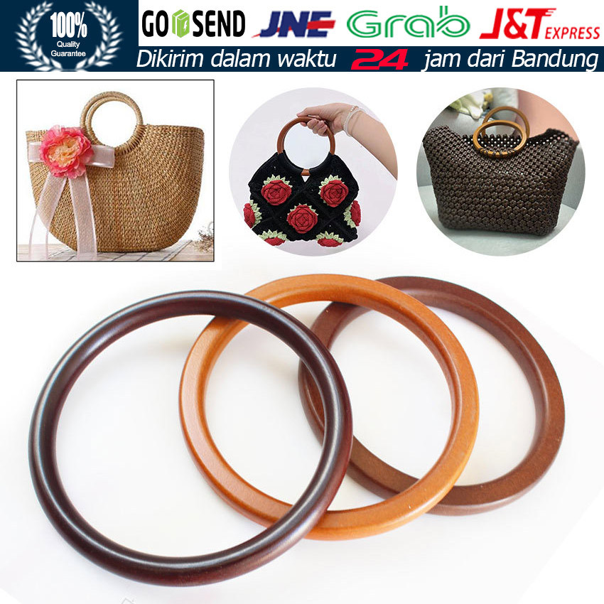 Ring Kayu Gagang Tas Bulat Solid Premium Handmade / Wooden Bag Handle Natural Aksesoris / DIY Tas Ra