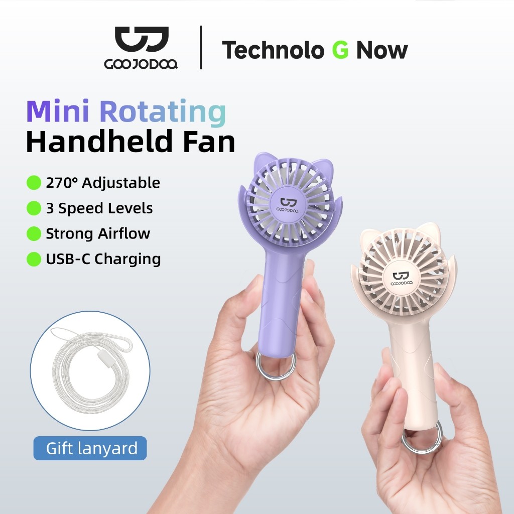 Goojodoq 3000mAh KIPAS ANGIN 330° rotatable Kipas Mini GENGGAM Cute / Kipas Lipat PORTABLE / Mini Fa