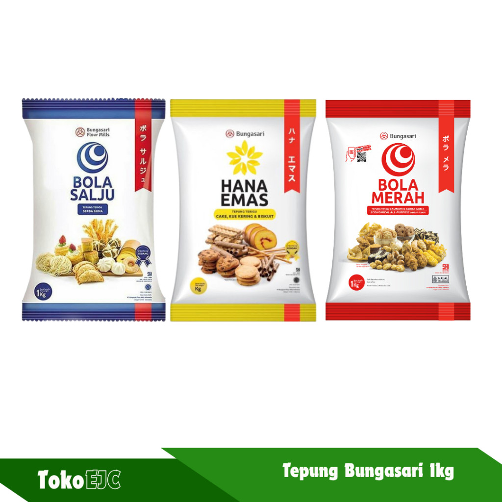 Tepung terigu serbaguna bungasari bola merah bola salju hana mas kemasan 1kg