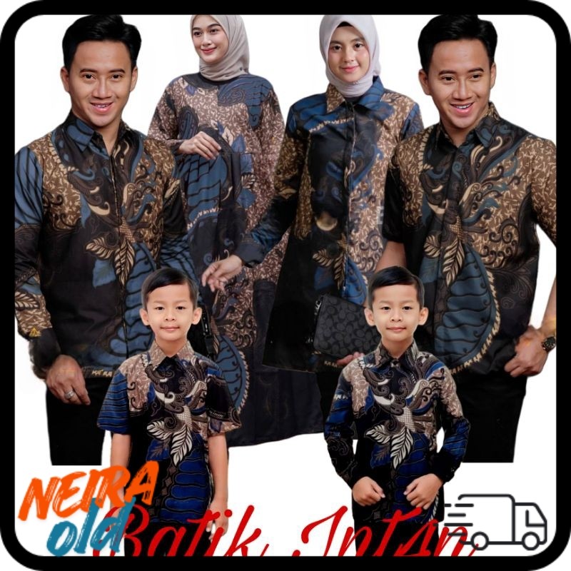 Baju Couple Keluarga | Baju Couple Pasangan | Tunik Batik Couple Ayah Ibu Dan Anak Laki Laki