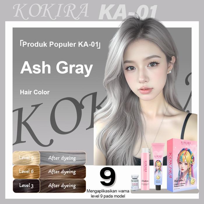 PROMO  KOKIRA Ash Gray-01 hair color 200ml+Hair care essential oil cat rambut pewarna rambut warna r