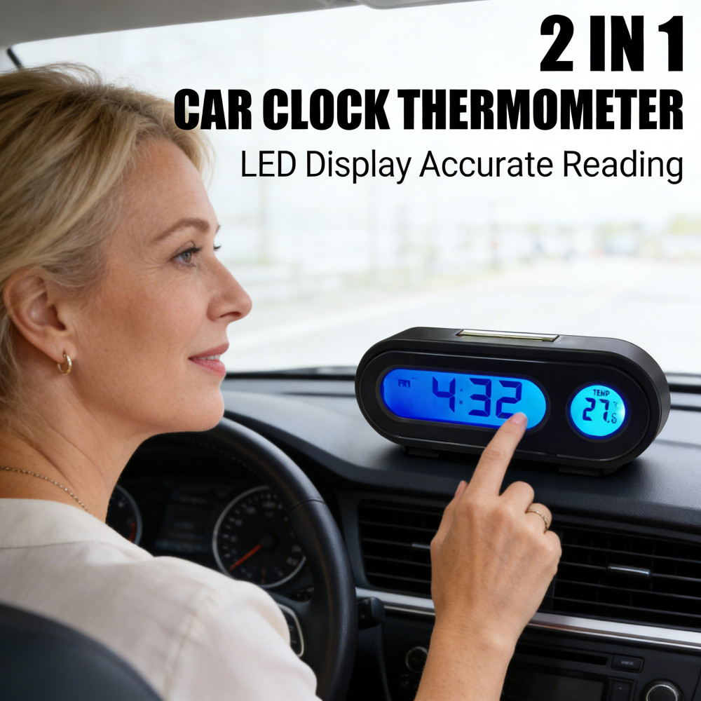 Biru Led Jam Dashboard Mobil Dengan Backlight Menyala Termometer