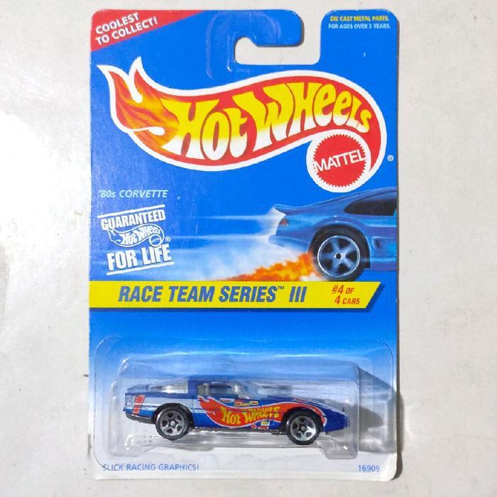 Mainan Hot Wheels 80s 80's Corvette biru 1997 Race Team  Series III blue card