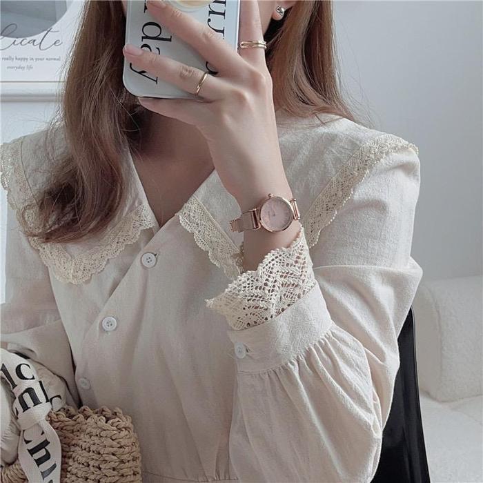 Barbee Jam Tangan Wanita Analog Ulzzang Strap Rantai Pasir Bulat Fashion Korea Watch Watches - Roseg