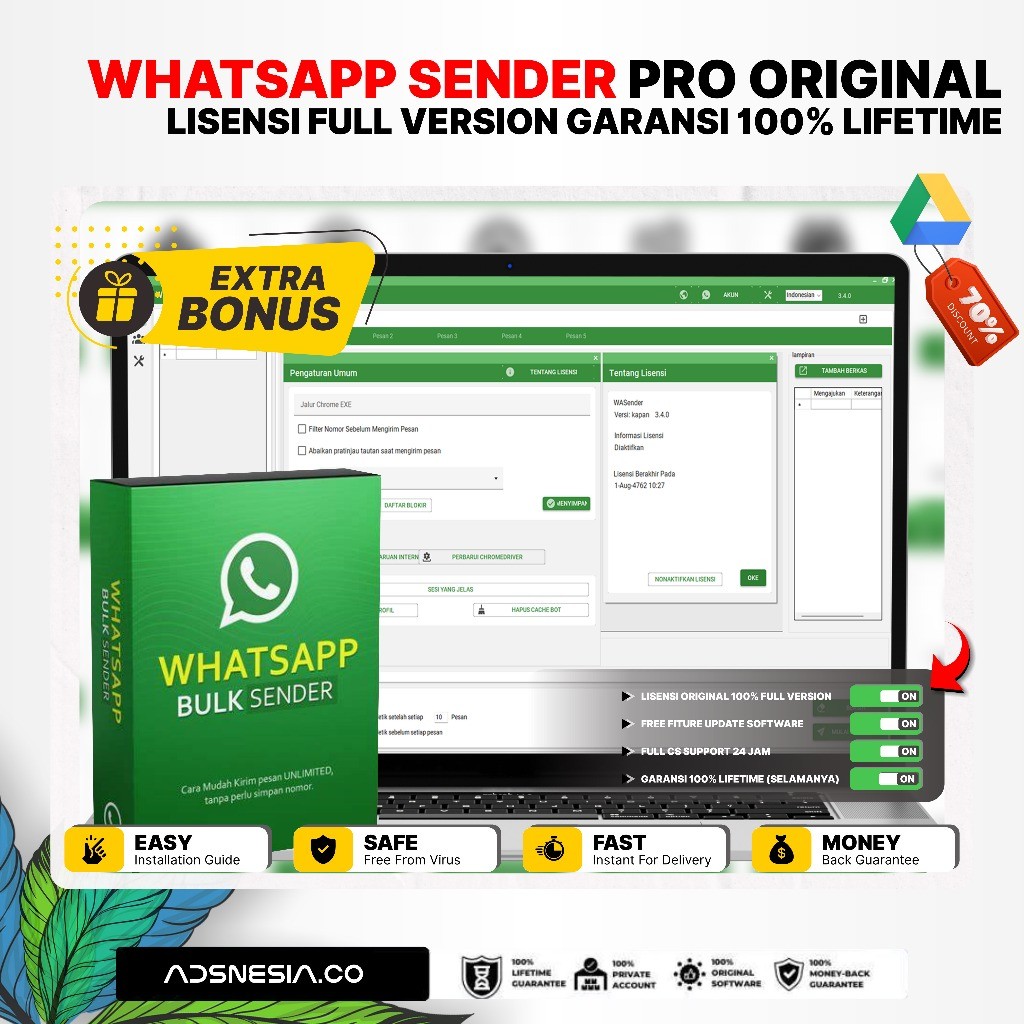 Whatsapp Bulk Sender Pro Original Lisensi Lifetime Full Version Terbaru Free Update Whatsapp Blaster