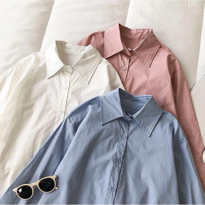 Kemeja Wanita Muslim Lengan Panjang Serut Samping – Atasan Casual Kekinian | Bahan Rayon Twil Premiu