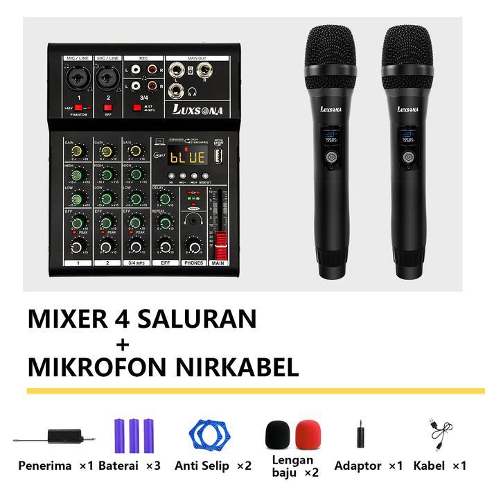 LUXSONA Profesional Mixer 4 channel+2 Mic UHF/99DSP mixer audio/ 6 channel mini mixer /Amplifier USB