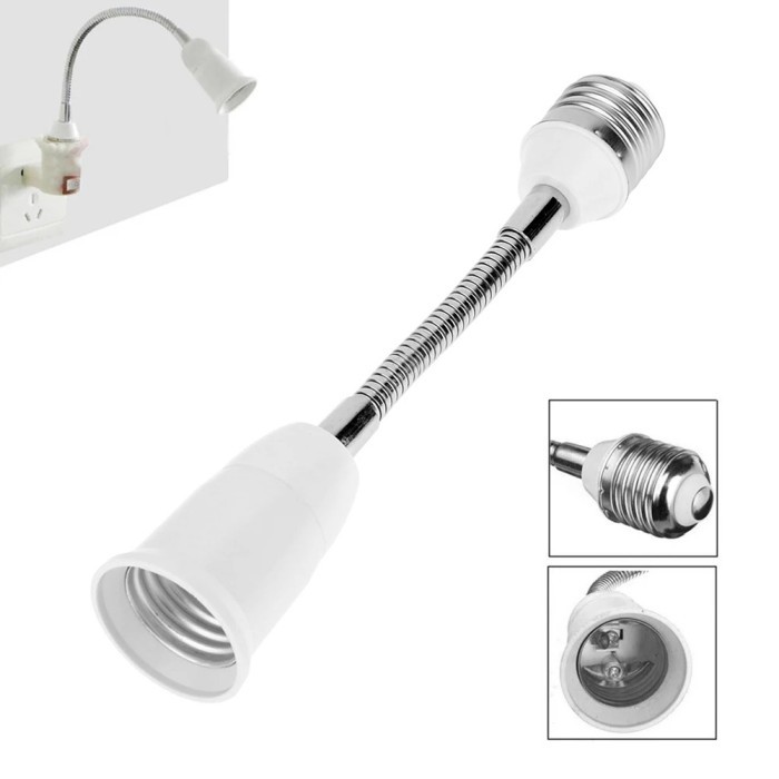 Adaptor Fitting Lampu Fleksibel Panjang Extender Extension Universal E27 Ke E27 Fleksibel 19.5cm Max