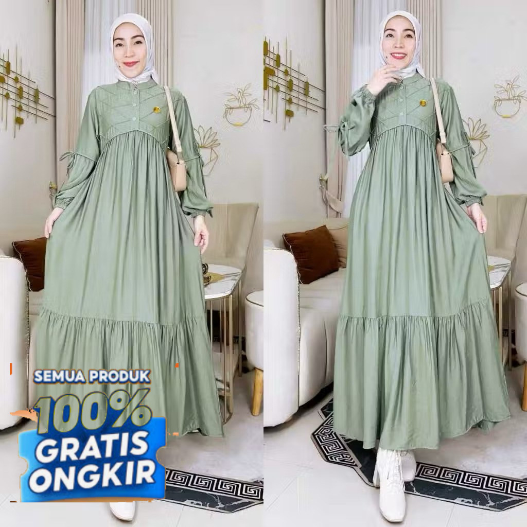 Zahiya Dress Gamis Wanita Muslimah Bahan Polo Linen Premium- pakaian wanita lainnya