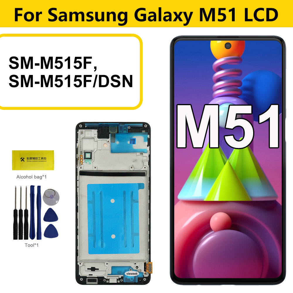 AMOLED M51 splay For Samsung Galaxy M51 M515 M515F M515F/DS LCD splay With Frame Tou Screen gitizer 