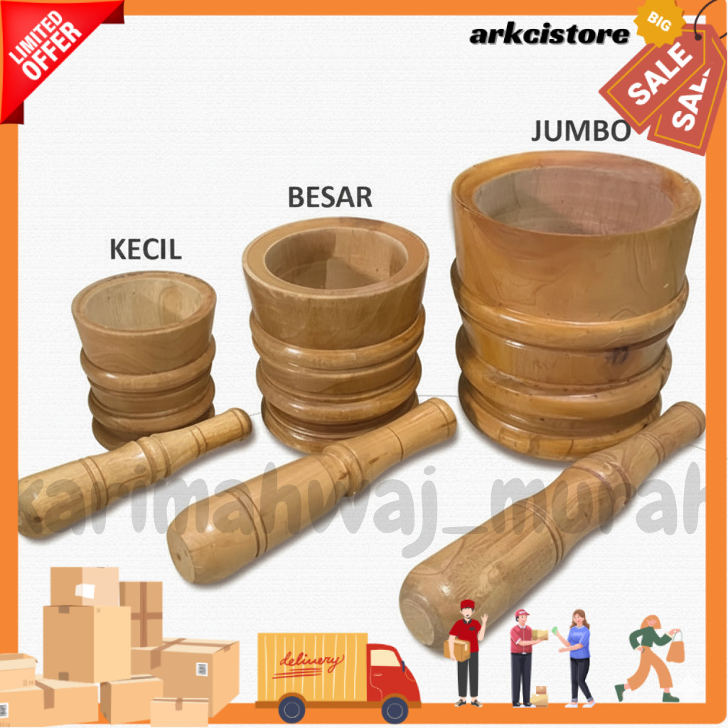 AC LUMPANG KAYU MAHONI 1 SET SIAP PAKAI ADA 3 UKURAN MODEL UKIR + ALU | ALAT GEPREK AYAM KREMES MURA