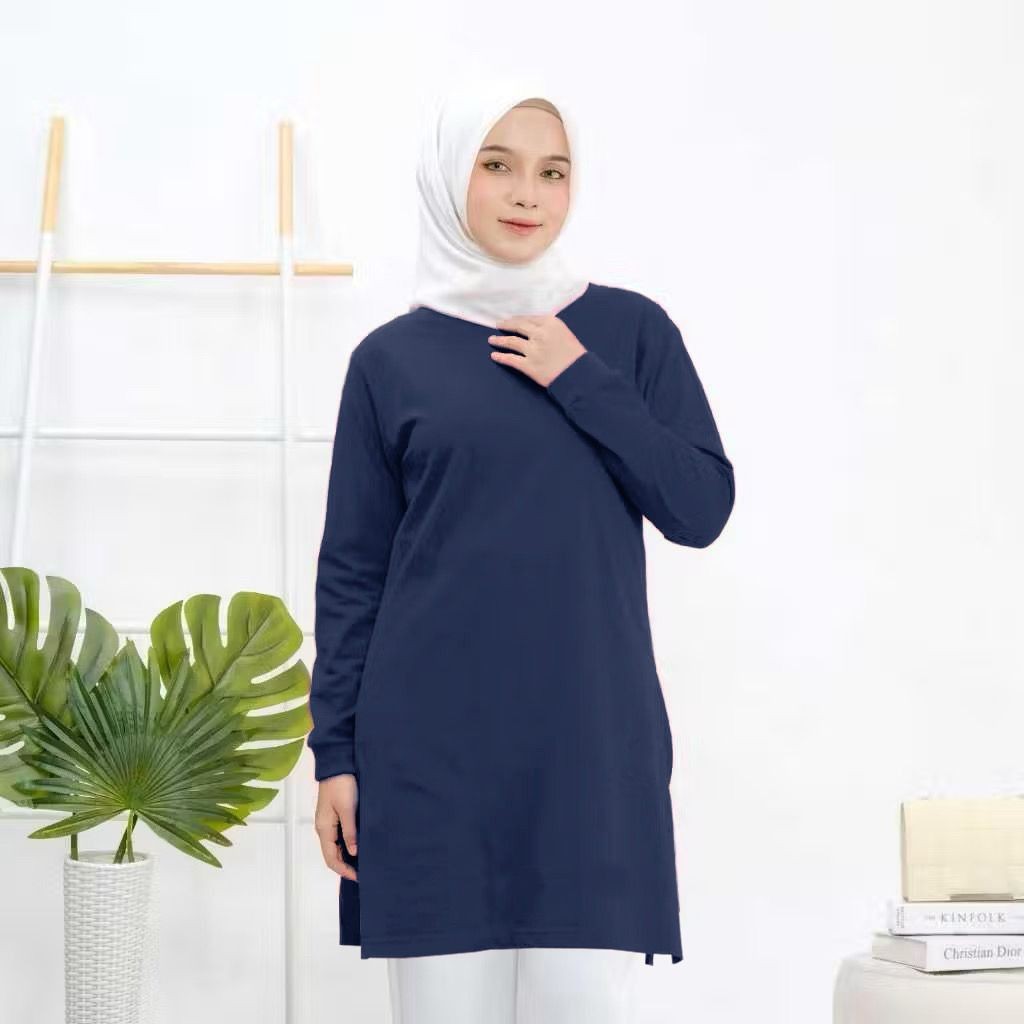 MEMELASHOP Atasan Ella Polos - Atasan Tunik Wanita Polos Kaos Tunik Casual Sehari hari Baju Olahraga