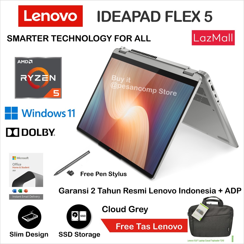 PROMO Lenovo Ideapad Flex 5 3XID 3YID AMD RYZEN 5 5500U 16GB 512GB SSD 14 INCH WUXGA 300NITS Touch A