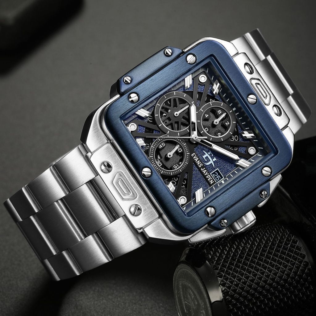 BUY 1 GET 1Jam Tangan Evans Jayden Jam Tangan Pria 9561 Rantai Stainless Steel Chronograph Kaca Sapp