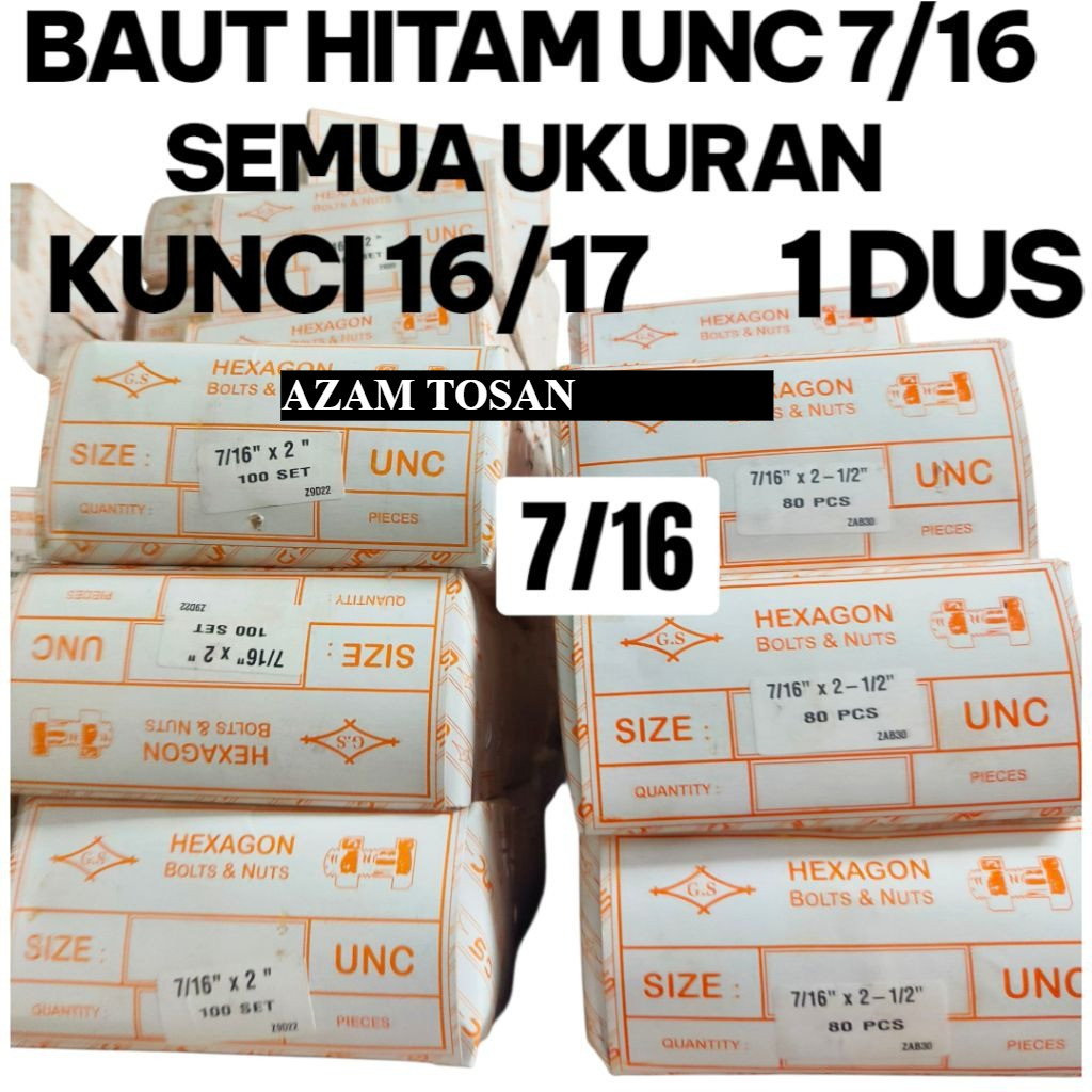 [1DUS] BAUT HITAM 7/16X 1INCH - 6INCH BAUT UNC BAUT NC BAUT KUNCI 16 / KUNCI 17
