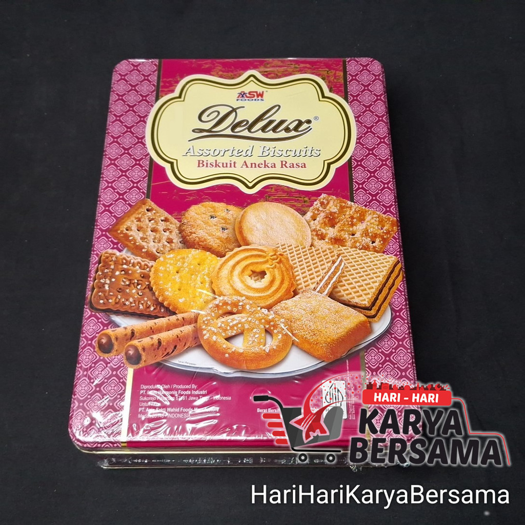 MAKANAN RINGAN BISKUIT KALENG LEBARAN ASW FOODS DELUX ASSORTED BISCUITS ANEKA RASA 600GR