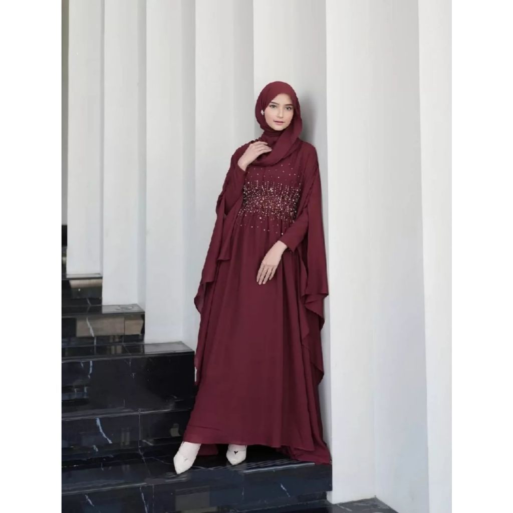 DISKON>< ABAYA LAYLA BLUE SPECTRE Gamis Abaya Kaftan Arabian Turky Mewah Terbaru Mat Ceruty Babydol 