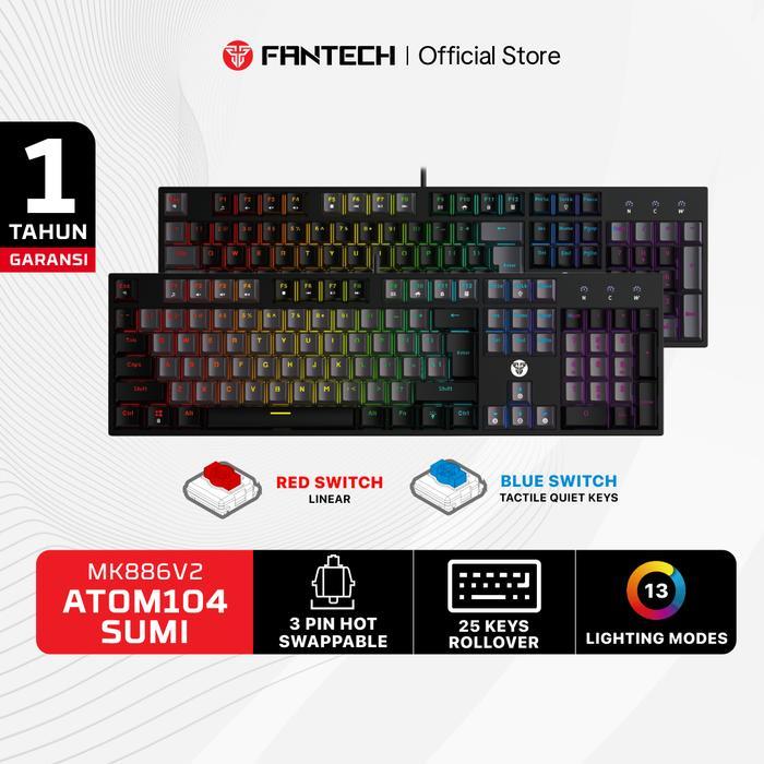 aurora bag shop Fantech ATOM MK886 V2 RGB Gaming Mechanical Keyboard Full Size Grey Keyboard - Abu-A