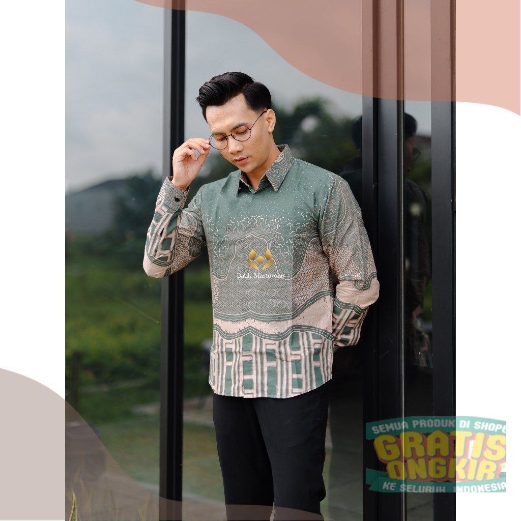 ADINATA SAGE baju batik cowok lengan panjang kemeja batik slimfit lapis furingpakaian pria lainnya