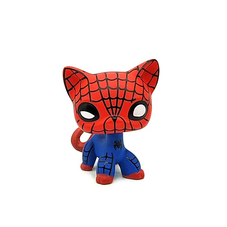 LPS Toys Rare Pet Shop Custom OOAK#107 LPS Red Blue Cat SUPER HERO Hand Painted Figure