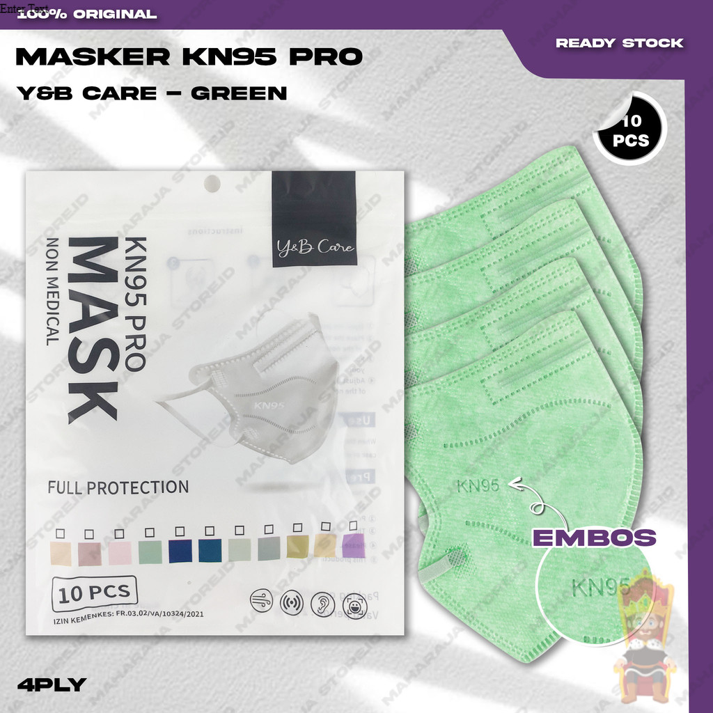 Masker KN95 PRO Y&B CARE 4Ply Isi 10Pcs Warna Green Hijau Muda 95PRO KN 95 PRO 4 Ply Earloop Surgica