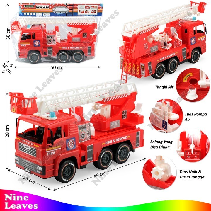 Mainan Truk Pemadam Turntable Ladder Friction Suara Lampu + Bisa Semprot Air Damkar