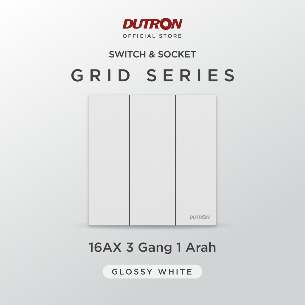 DUTRON GRID Series White Saklar Lampu / Saklar Lampu Rumah Modern 3 Gang 1 Arah