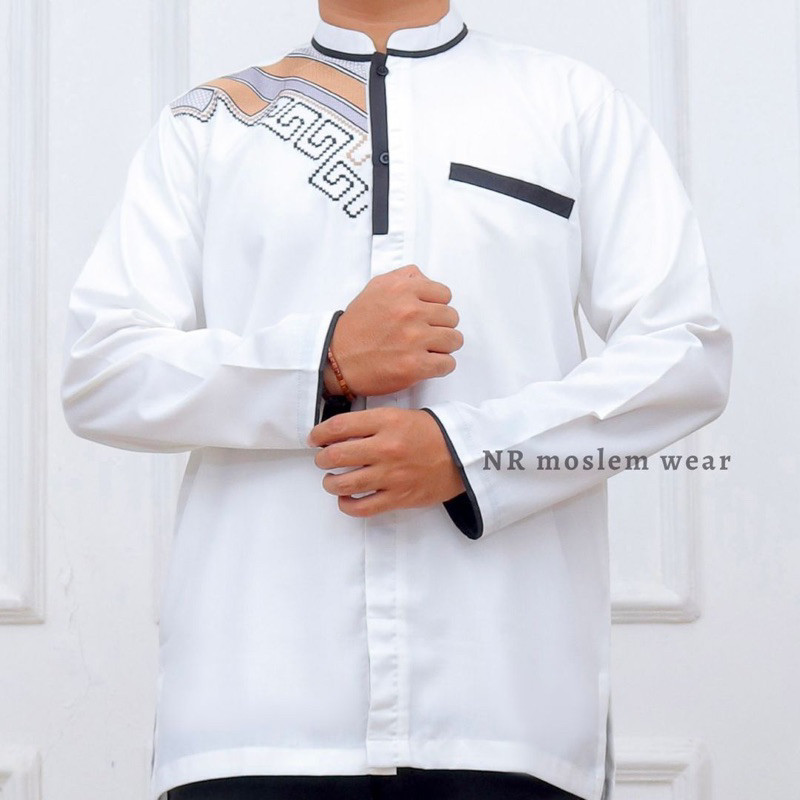 BAJU KOKO PUTIH DEWASA TANGAN PANJANG  / KOKO ARRAHMAN PANJANG / BAJU KOKO KATUN ADEM kode ( ARK )