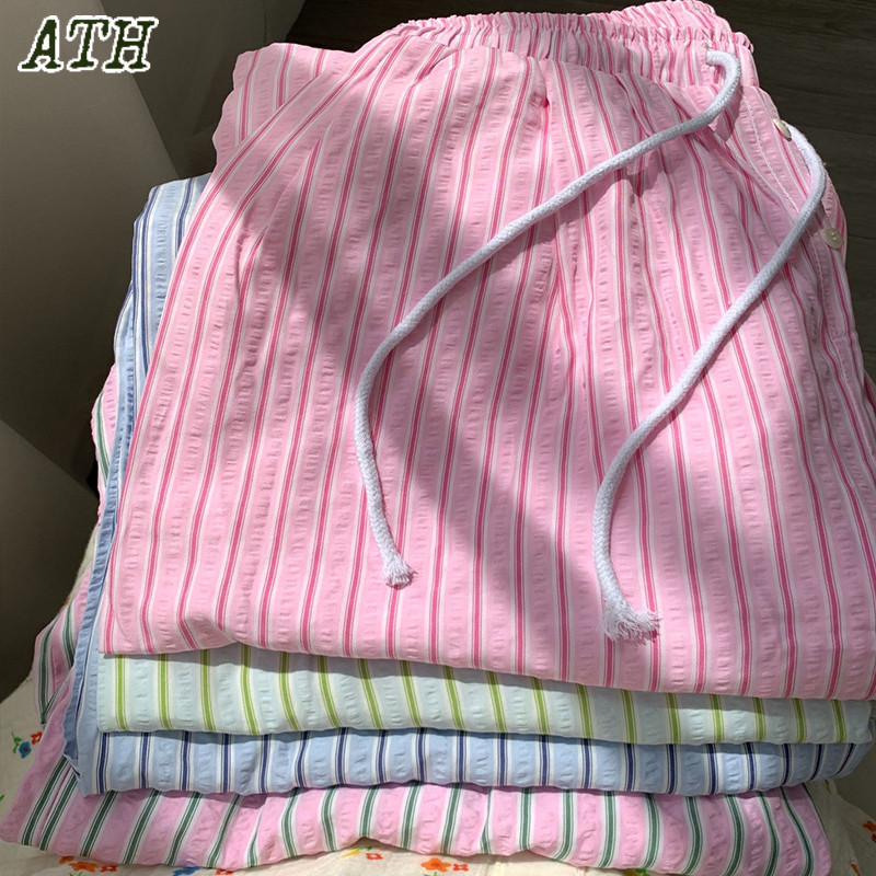 Dopamine Loose Casual Wide Leg Pants Versatile Pants Simple Slouchy Striped Pants ATH