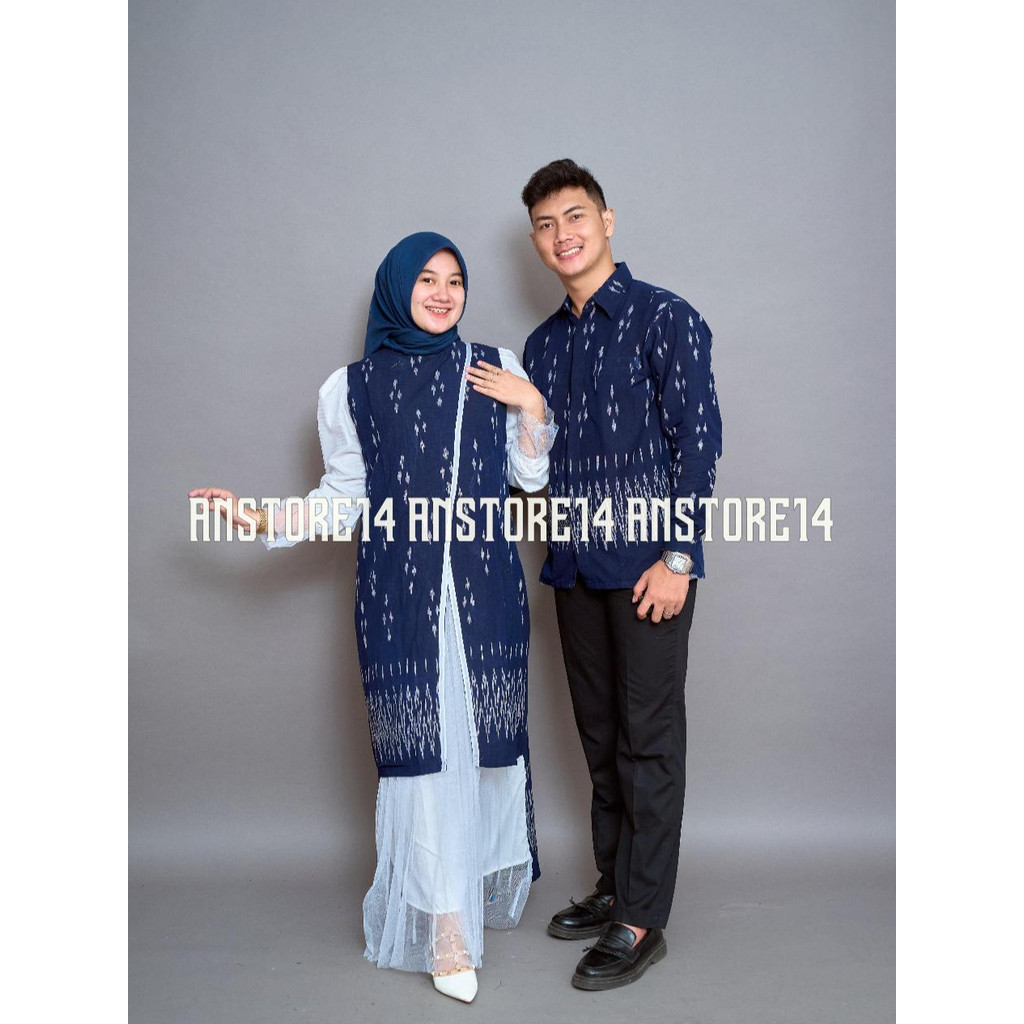 ANSTORE14 - BAJU TENUN COUPLE AMANDA NAVY - GAMIS TENUN BAJU ATASAN WANITA DRESS KONDANGAN PREWEDDIN