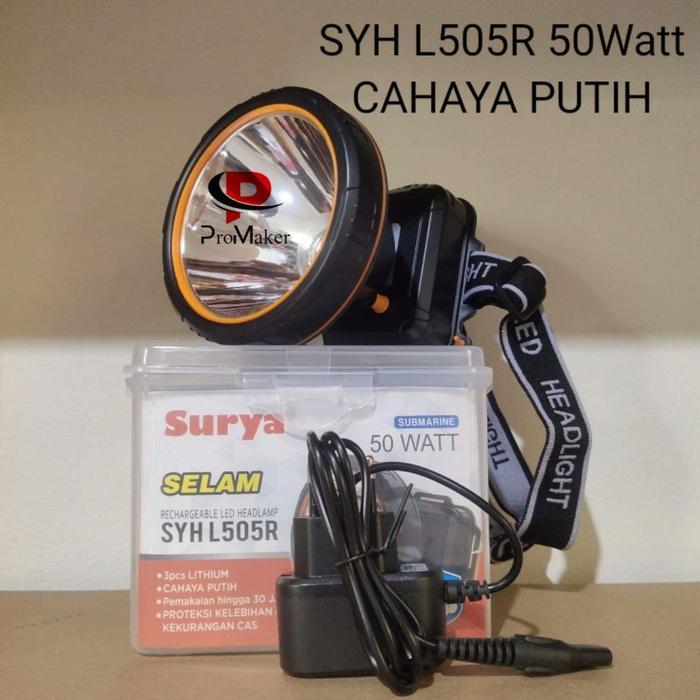 Senter Kepala LED Surya 50 Watt SYH L505R Water Resistant Cahaya Putih