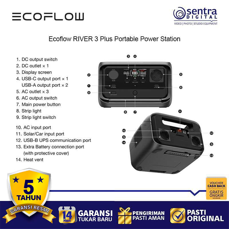 EcoFlow River 3 Plus Portable Compact Power Station 286Wh 600W Rechargeable Expandable Batttery Lith