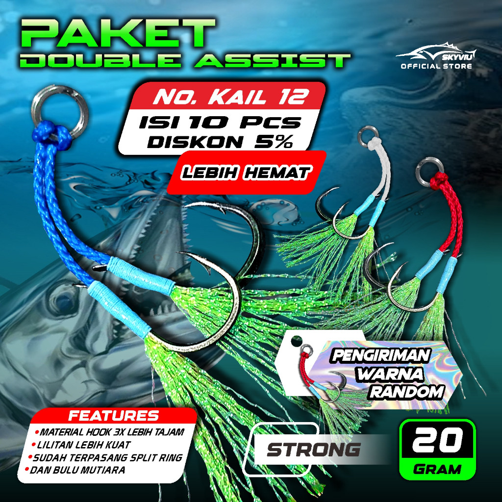Hookpilot - Paket Hemat SKYVIU Dobel Asist 20 Gram Asis 20g Murah Kuat Untuk Micro Jig Mikrojig Mikr