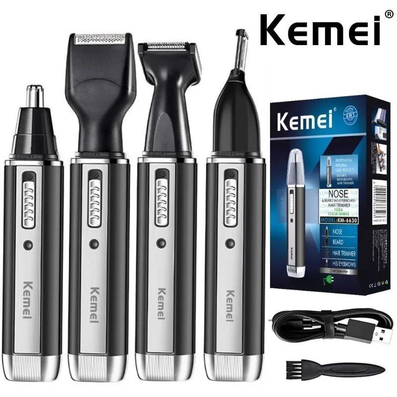 Kemei 4 in 1 alat cukur untuk pria, alat cukur hidung dan telinga elektrik, alat cukur isi ulang unt