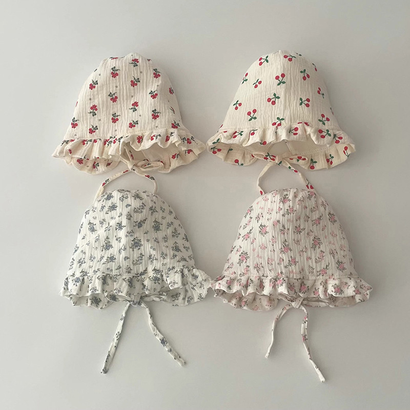 0-12Month Newborn Floral Ear Protection Hat Princess Girl Palace Hats Spring Summer Baby Sunshade Vi