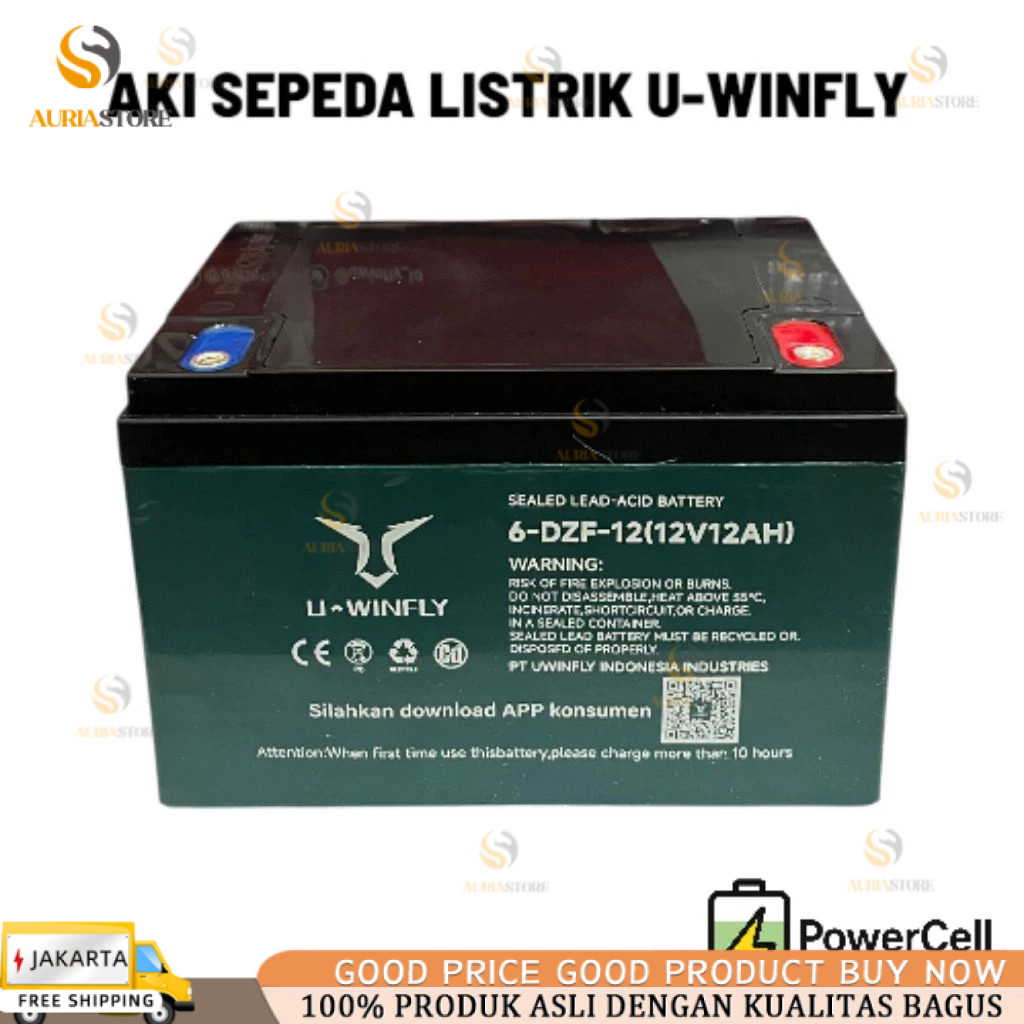 AKI SEPEDA LISTRIK UWINFLY 12V12AH ORIGINAL Aki Motor Listrik BEKEY 6 DZF-12 ORIGINAL12V 12AH SELIS 