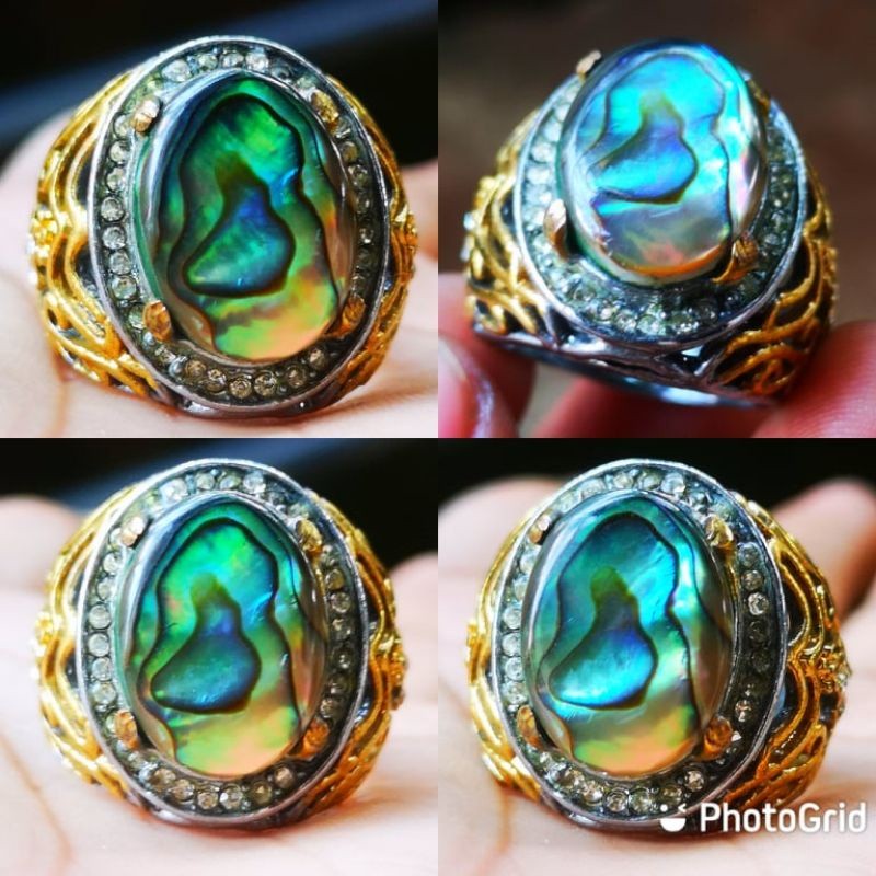 Cincin Pria Batu natural abalon shel kerang laut